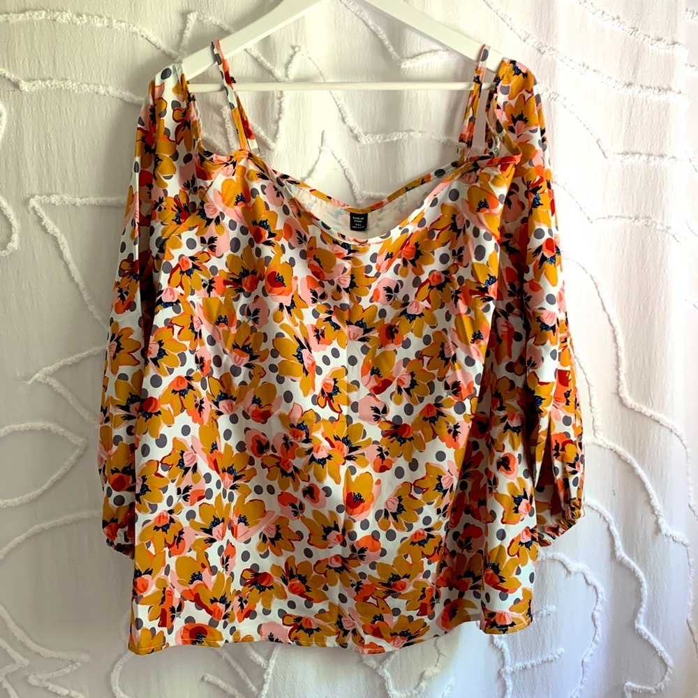 SHEIN Curve Floral Cold Shoulder Top 4XL Plus Size Boho Peasant Blouse